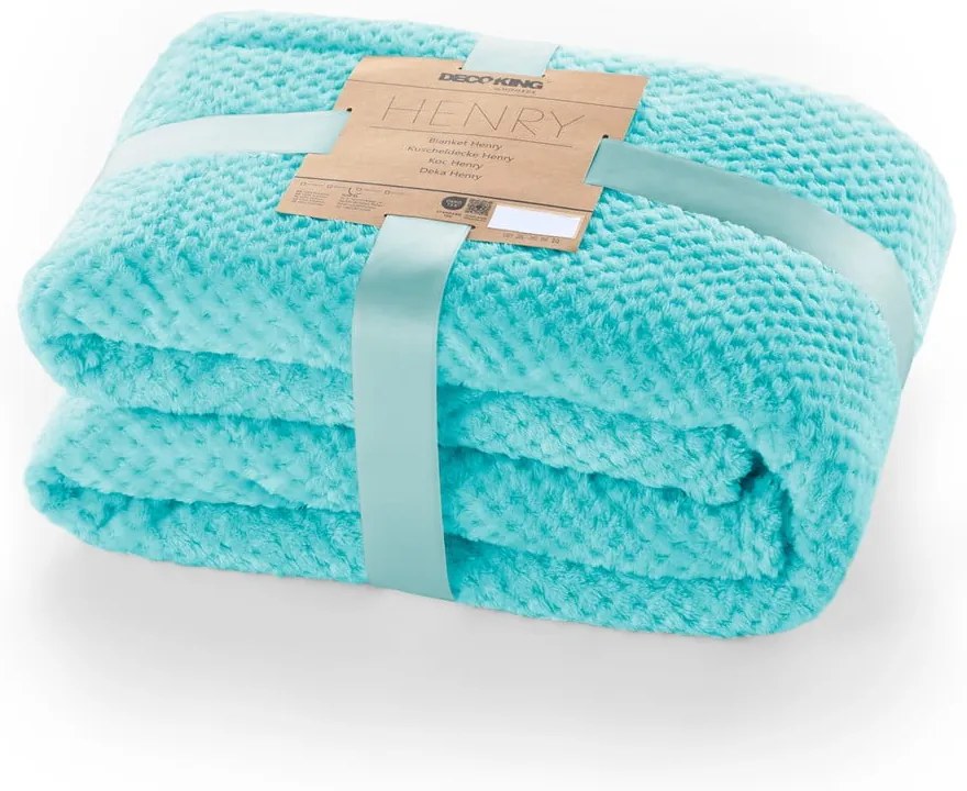Tyrkysový pléd z mikrovlákna DecoKing Henry, 210 × 170 cm
