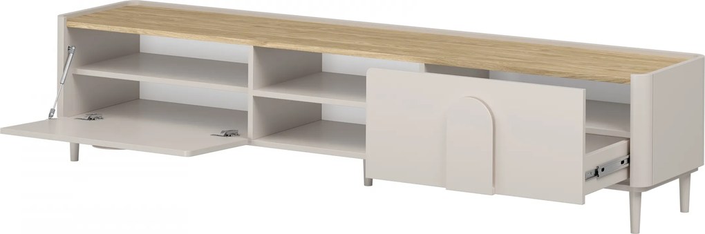 TV stolík Amilio 220 cm na nožičkách - kašmír / olejovaný dub