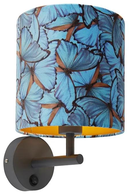 Vintage nástenné svietidlo tmavošedé so zamatovým motýľovým odtieňom - Combi
