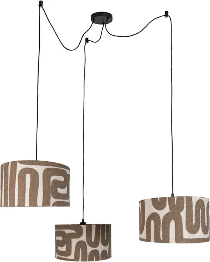 Závesná lampa čierna s hnedým béžovým tienidlom 35cm 3-svetlá - Cava