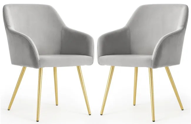 Sada dvoch jedálenských stoličiek ESTELLE zamatové, sivé / zlaté nohy (2 ks)