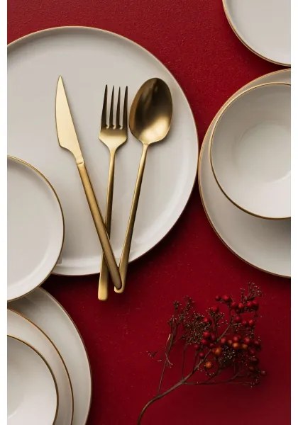 Jedálenská súprava 16 ks béžová/zlatá/porcelán