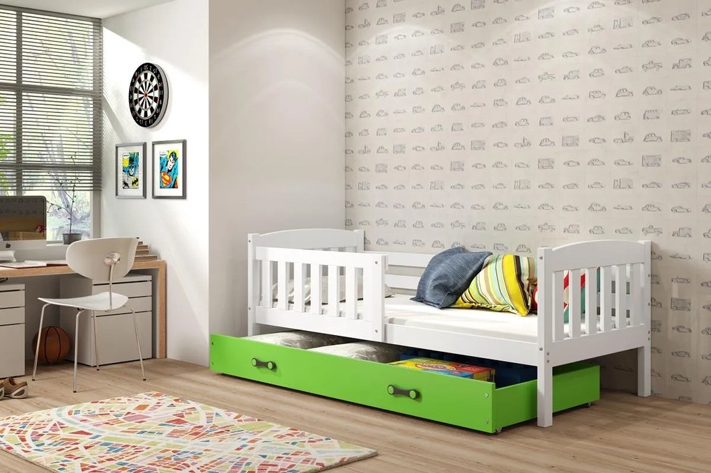 Posteľ KUBO 1 200x90 Biela - Zelená