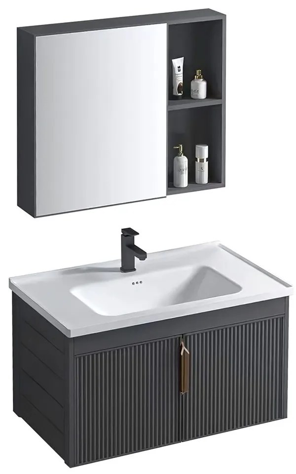 Rea Astor, súprava kúpeľňového nábytku s umývadlom 60cm, šedá matná, REA-M0004