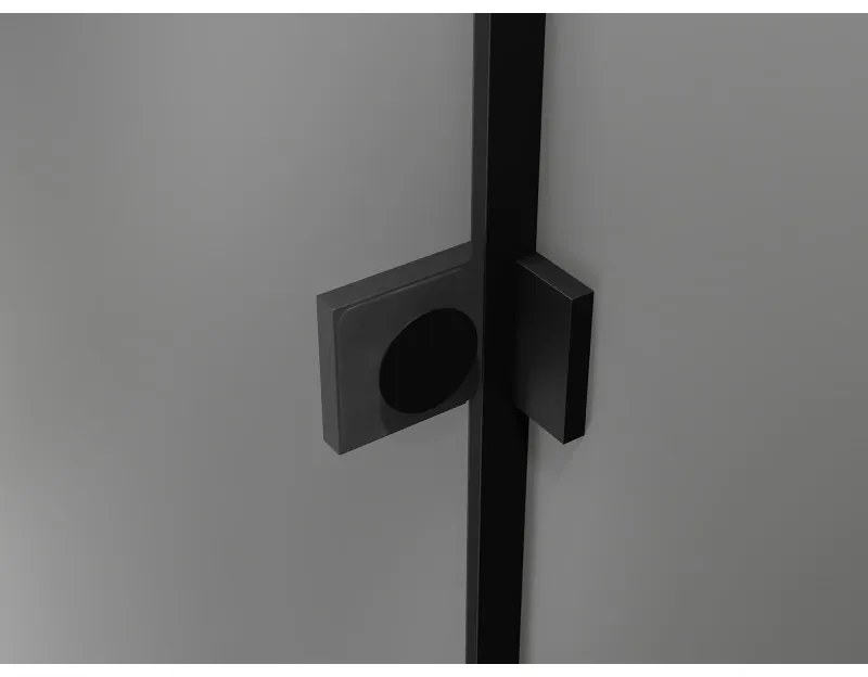 Mexen Lunar, L polkruhový výklopný sprchový kút 90 x 90 cm, 8mm číre sklo, čierny profil, 833L-090L-090P-70-00