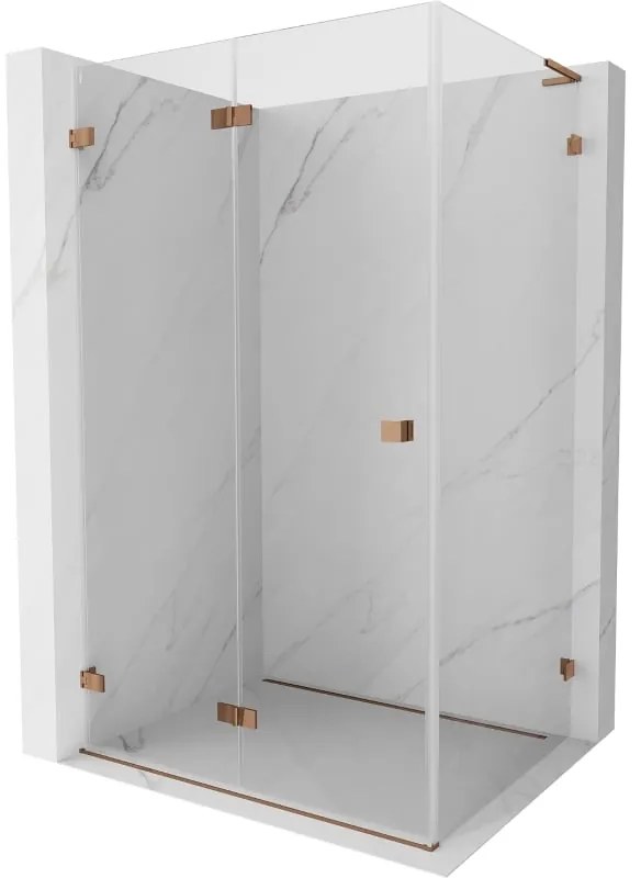 Mexen Lunar-F L, 1-krídlový sprchový kút so skladacími dverami, ľavý, 95 x 70 cm, 8mm číre sklo, ružové zlato profil, 836L-095-070-60-00-L