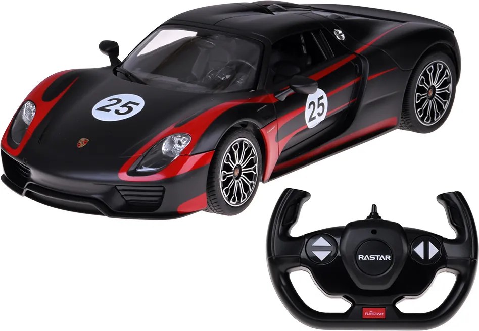 Auto na diaľkové ovládanie Rastar Porsche 918 Spyder 1:14 so svetlami - čierne
