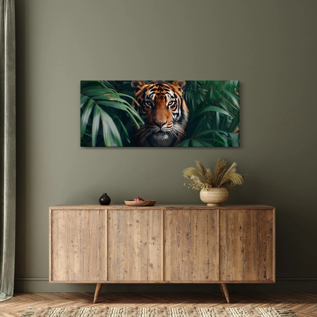 Obraz - Portrét tigra v džungli (120x50 cm)