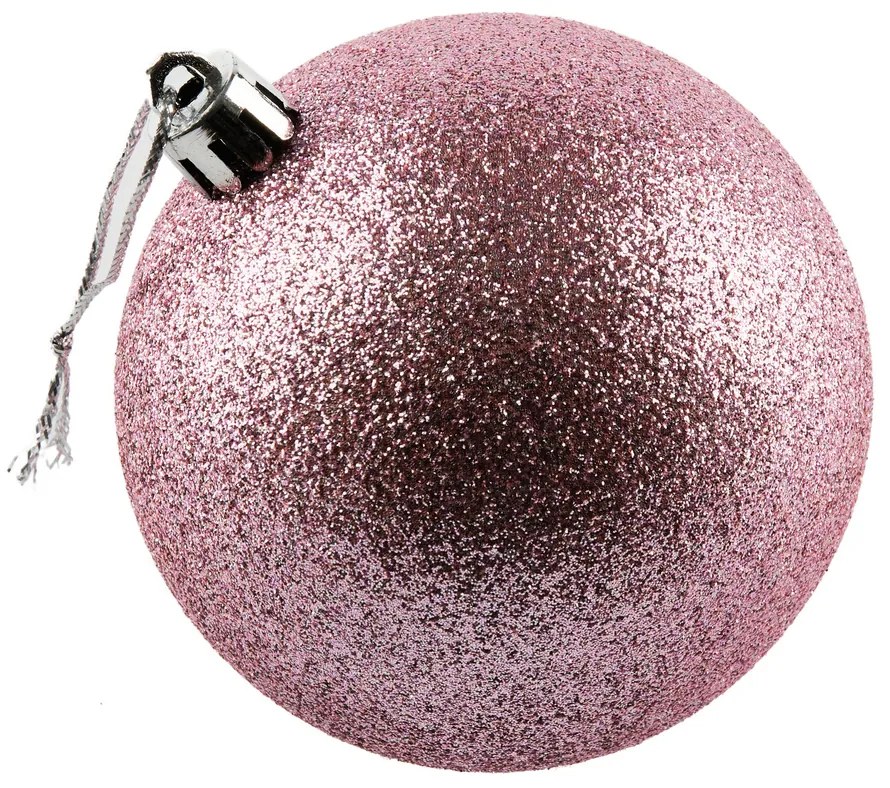 DECOLED Plastové koule, prům. 8 cm, jemně růžová, 6 x glitter