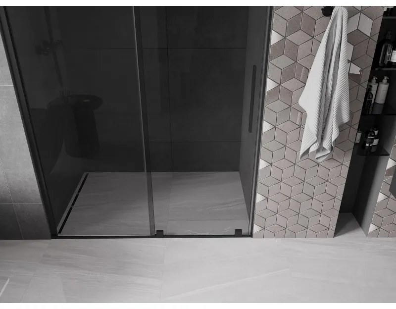Mexen Velar, posuvné sprchové dvere do otvoru 130 cm, 8mm šedé sklo, čierna matná, 871-130-000-41-70