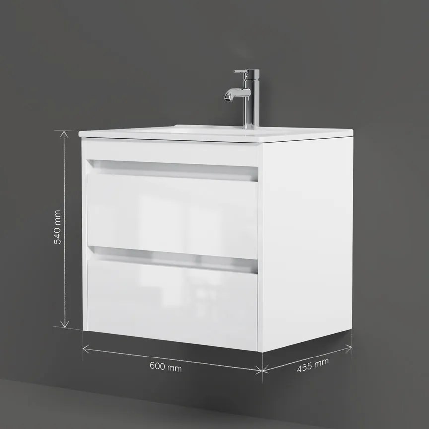 Skrinka s umývadlom 60 AM.PM Spike MPA-FHX0602WG-WCC0602WG závesná, 2 zásuvky, lesklá biela