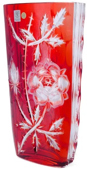 Bohemia Crystal Brúsená váza Rose 255 mm červená