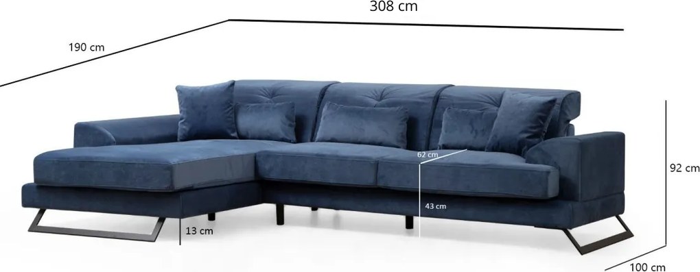 Rohová sedacia súprava Frido 308 cm modrá ľavá