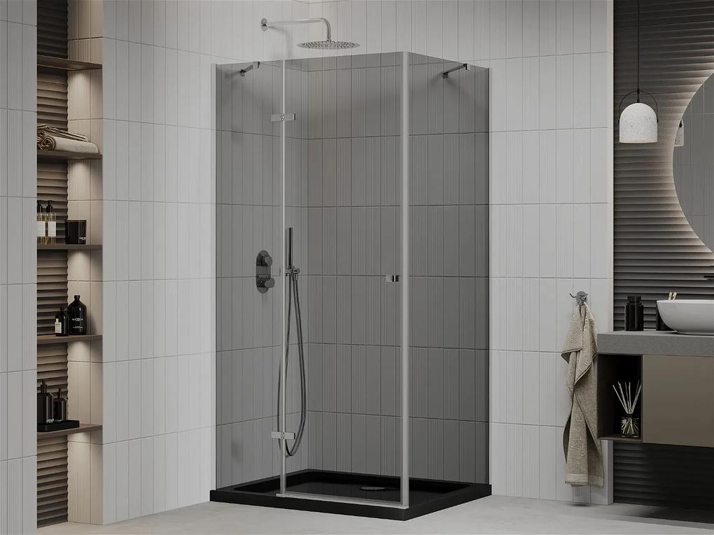 Mexen Roma, sprchový kút s krídlovými dverami 90 (dvere) x 100 (stena) cm, 6mm šedé sklo, chrómový profil + slim sprchová vanička čierna + chrómový sifón, 854-090-100-01-40-4070