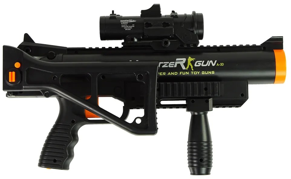 LEAN TOYS Puškový granátomet s baterkou, rakety - čierna