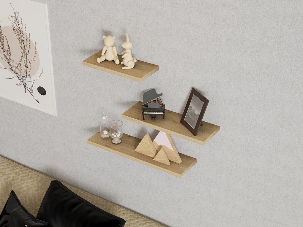 Súprava 3 ks nástenných políc LEILA dub safírový