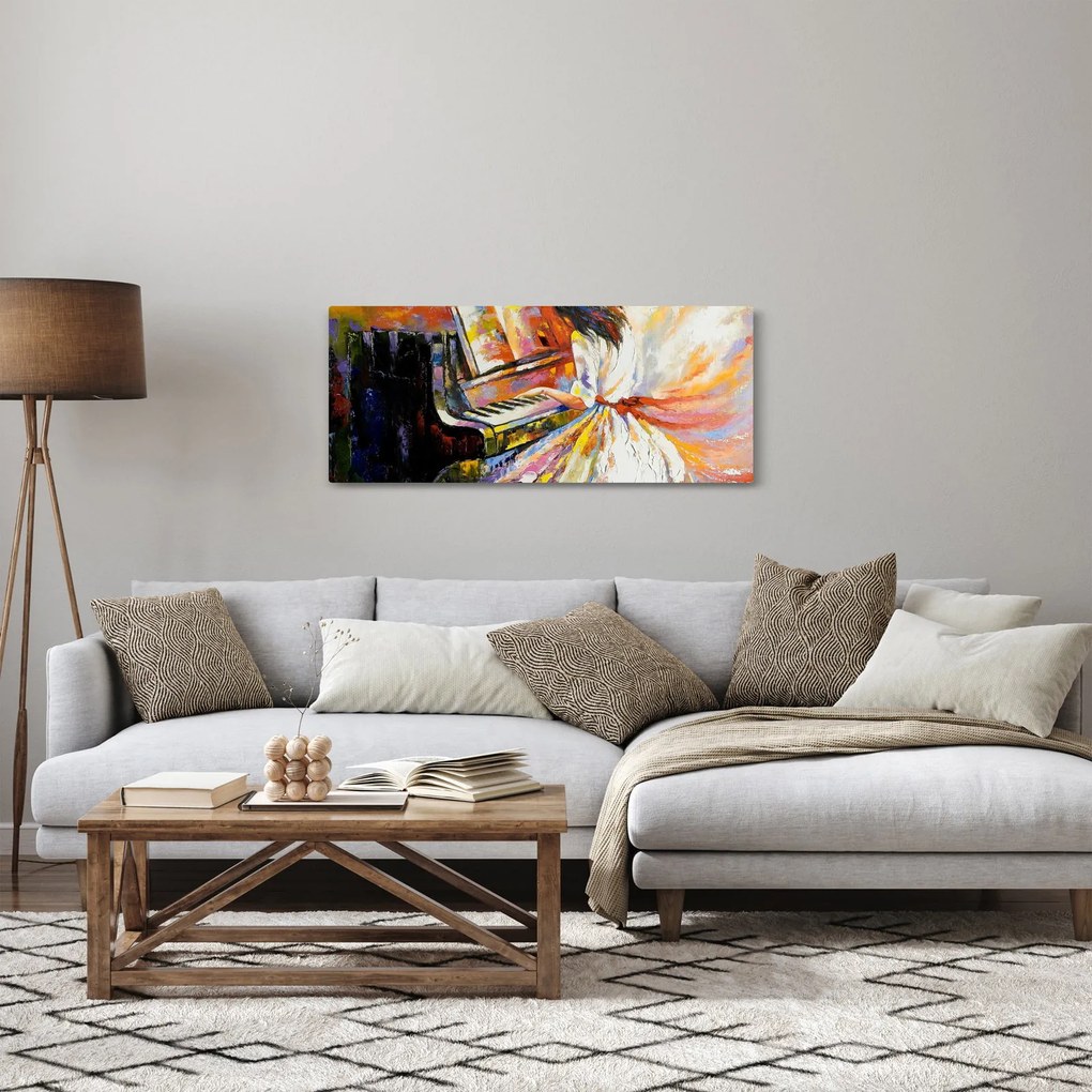 Obraz - Žena hrajúca na piáno (120x50 cm)