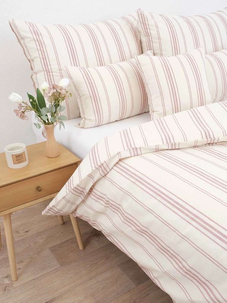 Francúzske bavlnené obliečky Natural - Prúžky červené