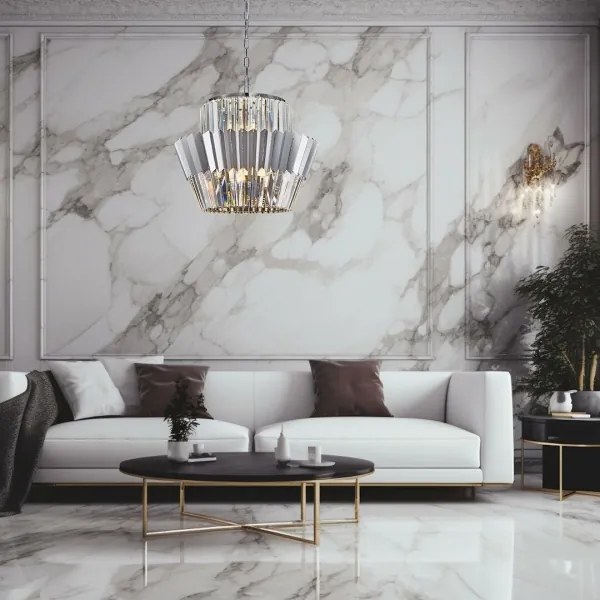 Luster na reťazi DONNA 12xE14/40W/230V pr. 55 cm matný chróm