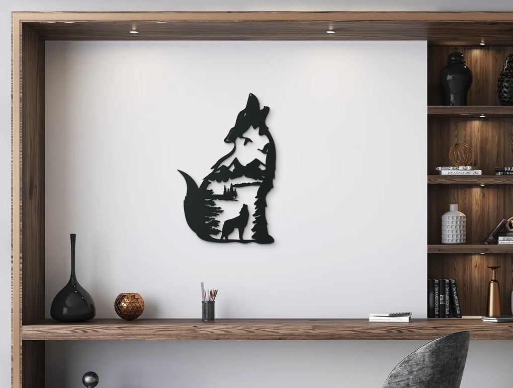 drevko Drevená nálepka Zavýjajúci vlk Rozmer obrazu: 44,5 x 29 cm, Farba dekorácie: Čierna