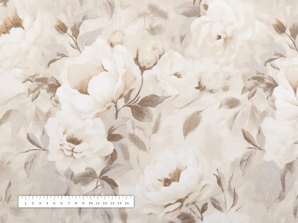 Biante Bavlnený okrúhly obrus Sandra SA-519 Pivonky na béžovom Ø 60 cm