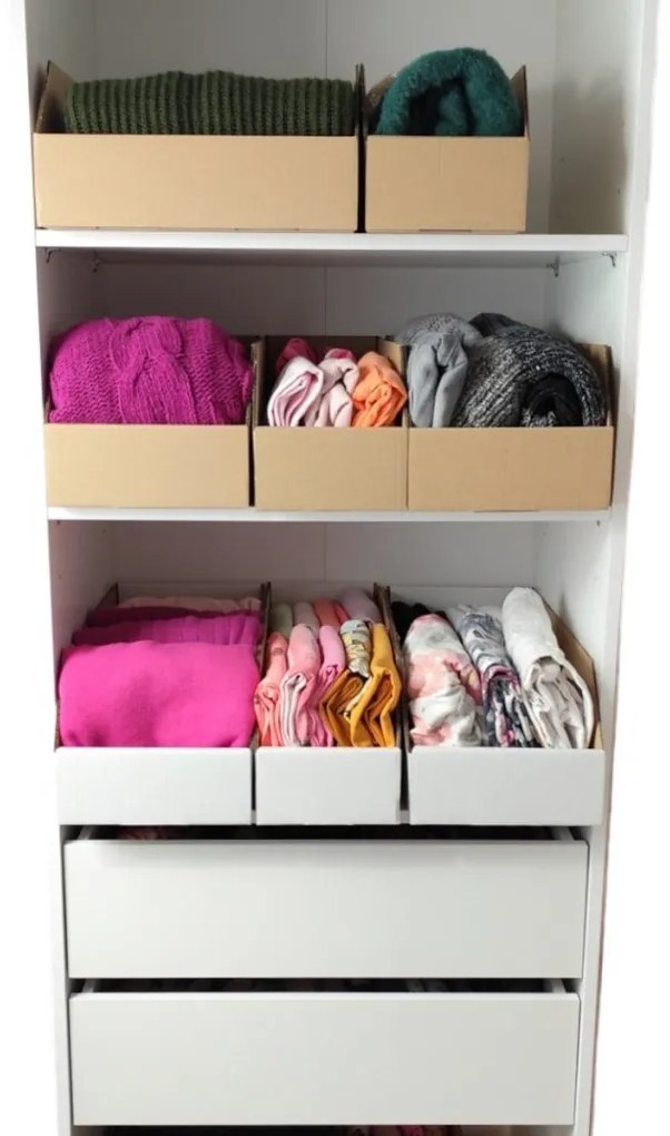 KARTON PAK Úložné boxy na oblečení, organizéry do skříně BÍLÝ KARTON 20 x 47 cm