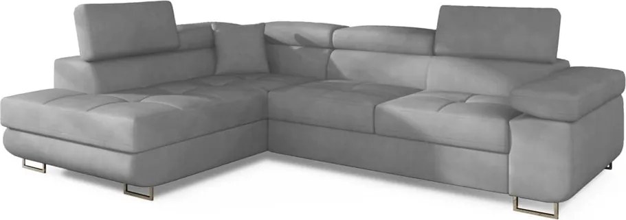 Svetlosivá zamatová rozkladacia/s úložným priestorom rohová pohovka (ľavý roh/do L) Anton – ELTAP