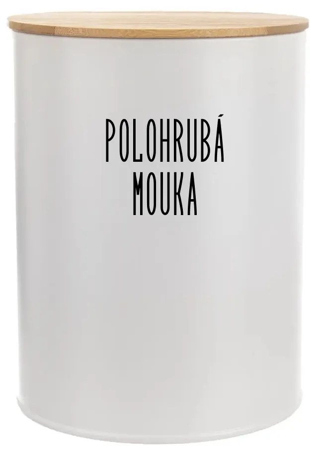 Dóza na potraviny, plechová, biela, s bambusovým vrchnákom - 2,3l