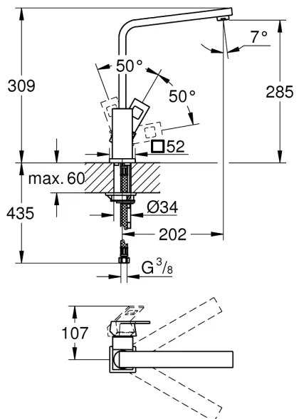 GROHE 31255000 - Drezová batéria EUROCUBE lesklý chróm