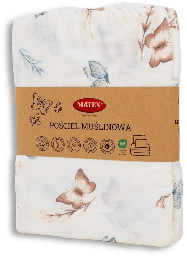 Matex Mušelínové obliečky Motýle, 140 x 200 cm, 70 x 90 cm