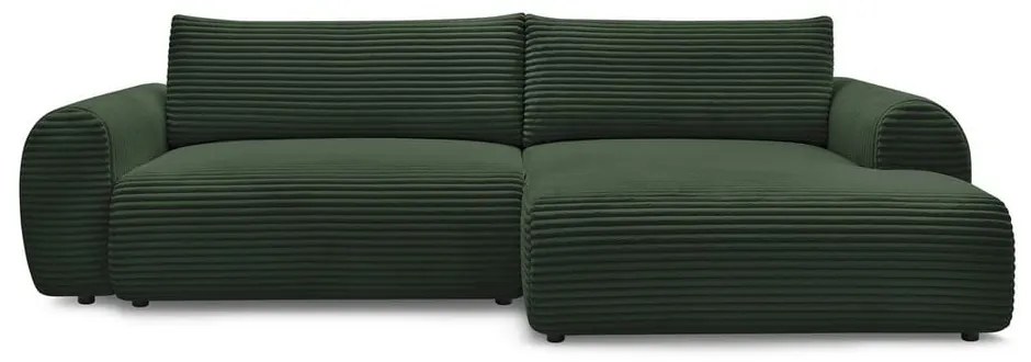 Tmavozelená menčestrová rozkladacia rohová pohovka (pravý roh) Lucien – Bobochic Paris