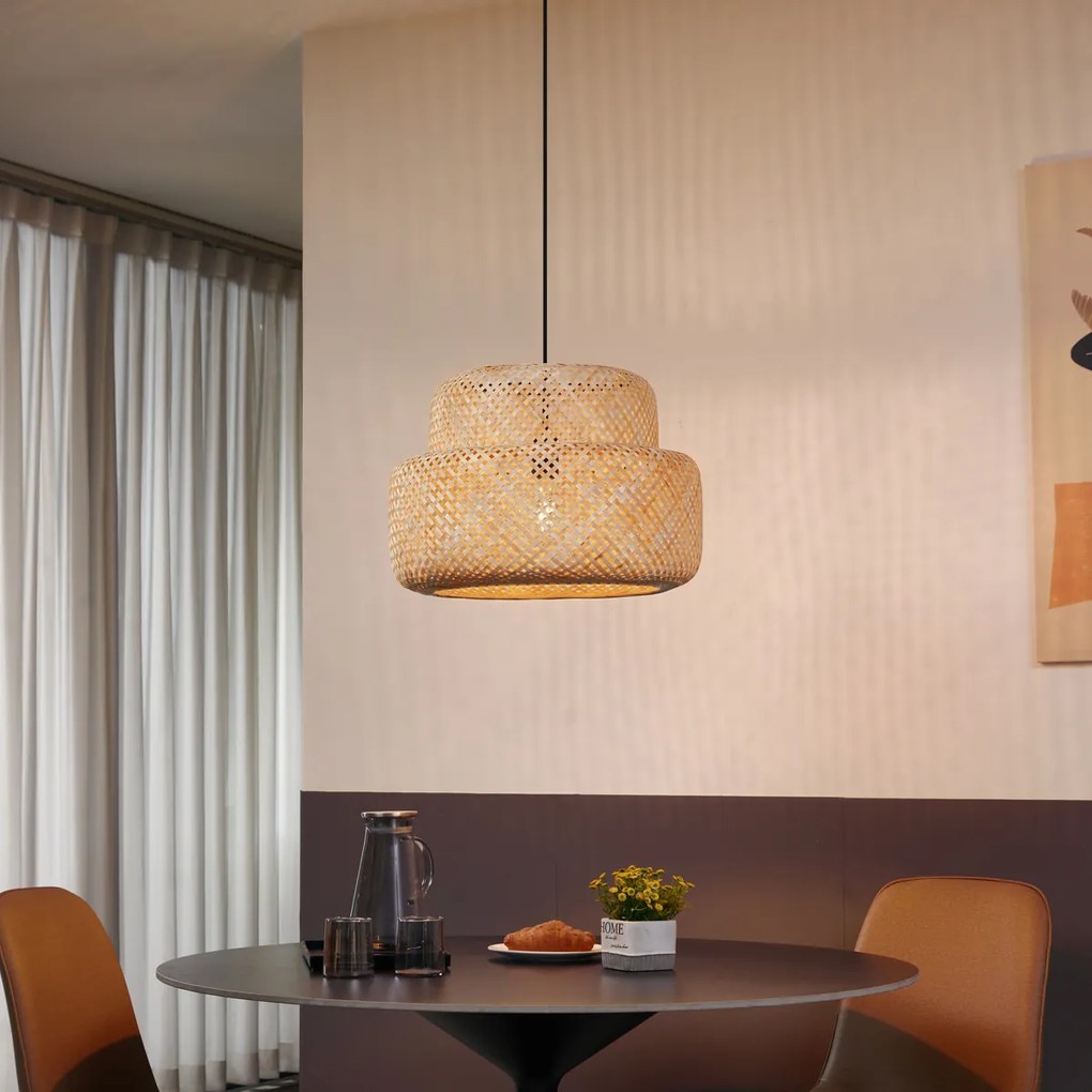 Japonská závesná lampa čierna s bambusom - Kea