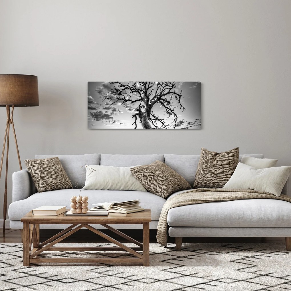 Obraz - Čiernobiely strom (120x50 cm)
