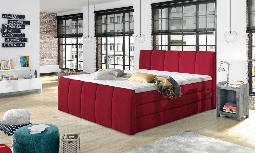 Posteľ boxspring Fresco 180x200 cm, červená látka