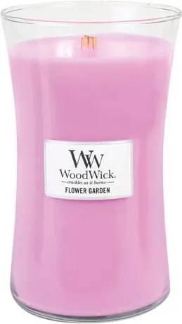 Sviečka s vôňou orosených kvetín WoodWick Kvetinová záhrada, doba horenia 130 hodín