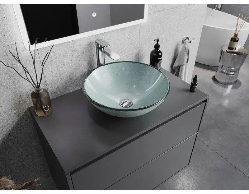 Mexen Mira, sklenené umývadlo na dosku 42 x 42 x 14,5 cm, strieborná, 24124211