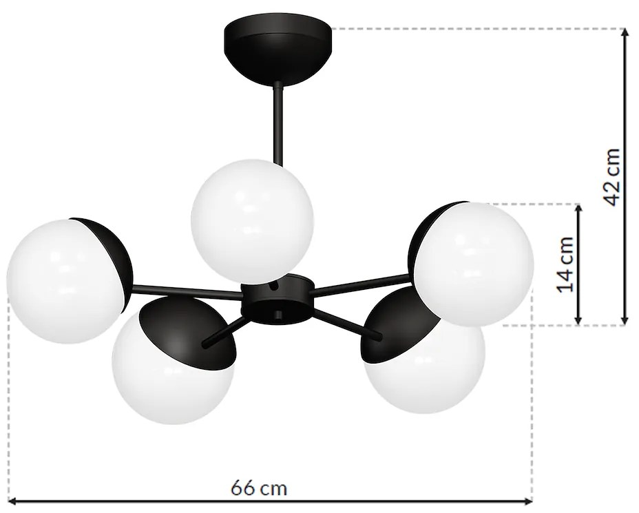 Stropné svietidlo Sfera, 5x biele sklenené tienidlo, b, x