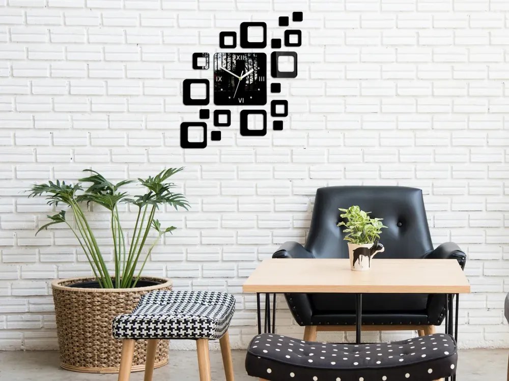 3D nalepovacie hodiny Roman Quadrat čierne