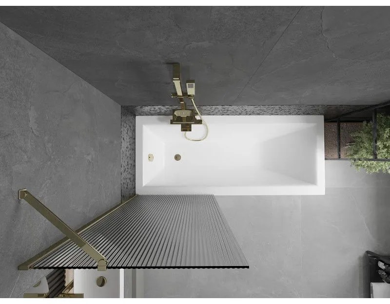 Mexen Next, vaňová zástena 1-krídlová 70 x 150 cm, fixné krídlo, 6 mm sklo s pruhmi, zlatý lesklý profil, 895-070-000-00-09-50