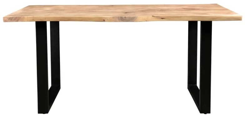 furniture-nabytek.cz - Masívna jedálenská súprava Bullwer so 4 stoličkami Clinton, akácia / kov / umelá koža, lakovaná, hnedá / čierna