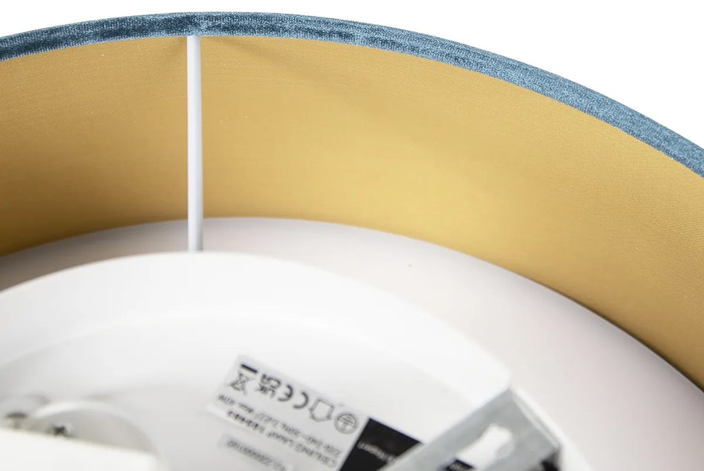 Moderné stropné svietidlo modré 40 cm so zlatým vnútrom - Drum