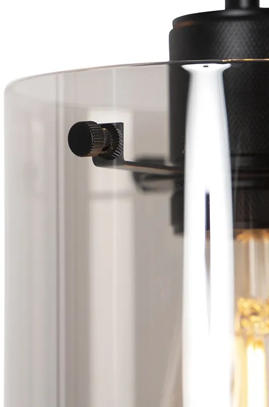 Dizajnové závesné svietidlo čierne s dymovým sklom 3-žiarovkové - Dome