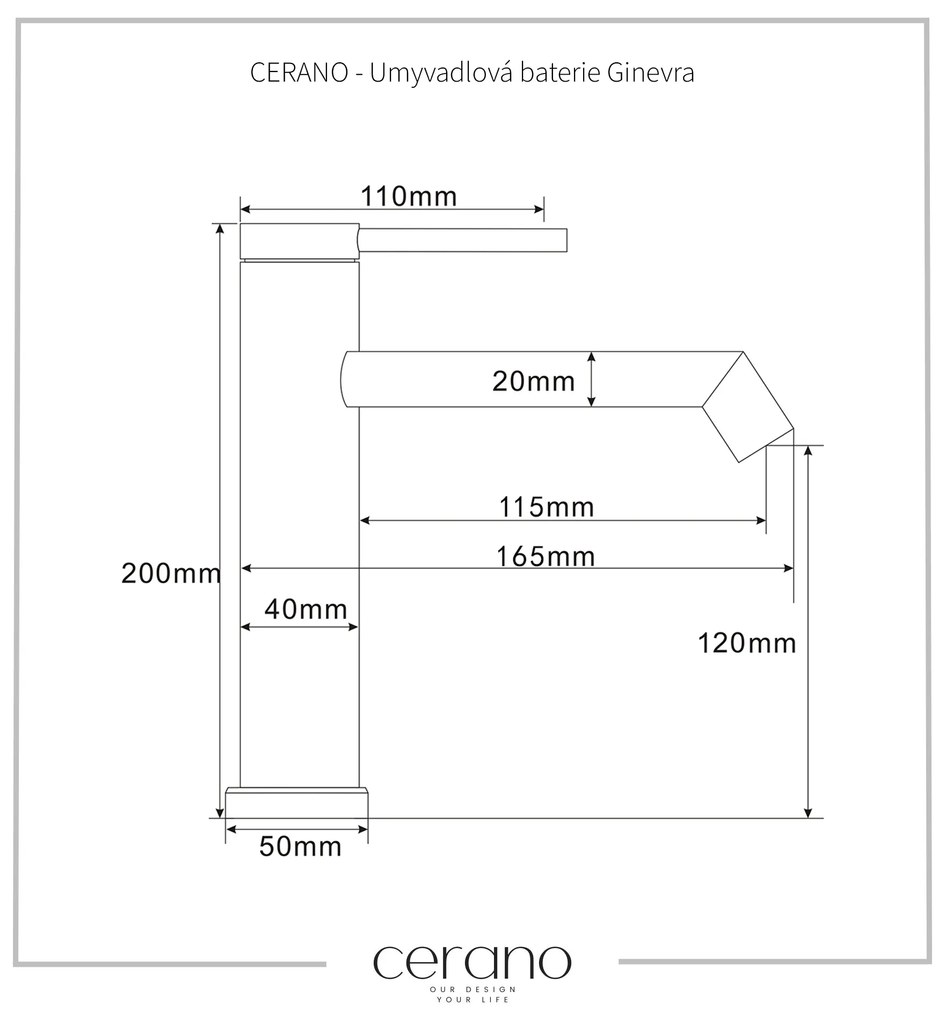 Cerano Ginevra, umývadlová batéria h-200, čierna matná, CER-CER-428677