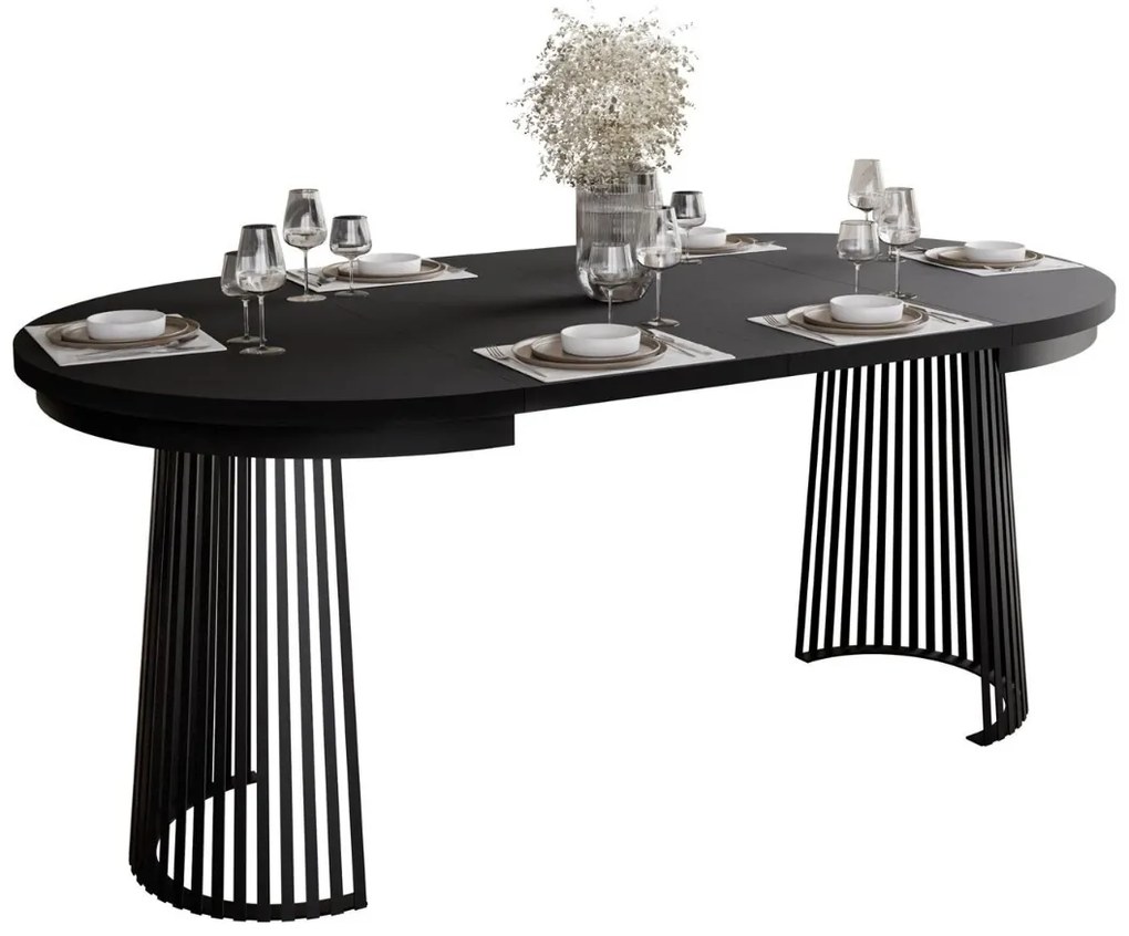 OKRÚHLY ROZKLADACÍ JEDÁLENSKÝ STÔL SIMEON ČIERNY 100 / 180 cm