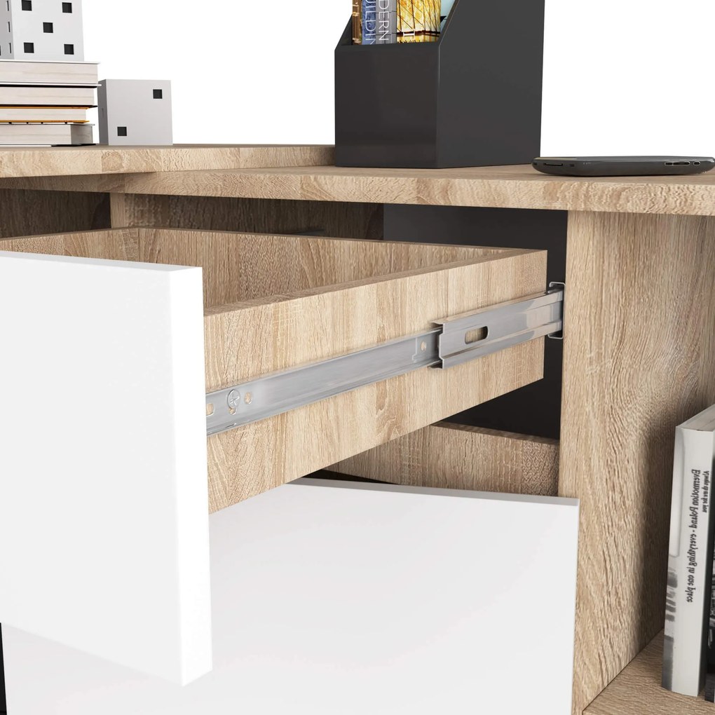 Rohový psací stůl B-17 s komodou dub sonoma/bílý