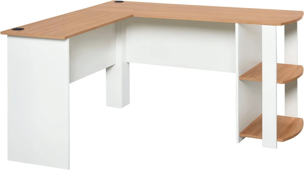 HOMCOM Počítačový stôl s poličkami pre kanceláriu a dom, L-tvar, 136x130x72 cm, drevo | Aosom