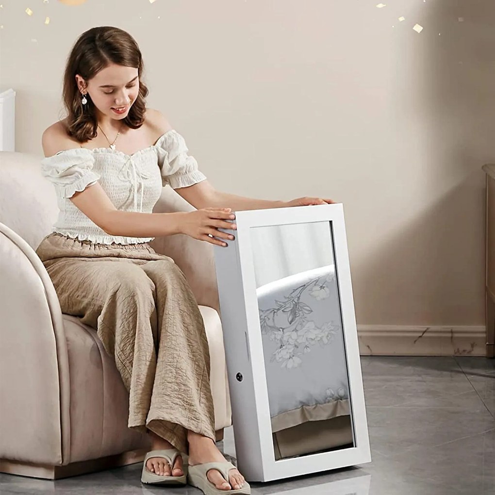 Skrinka na šperky, závesná zrkadlová skrinka, biela