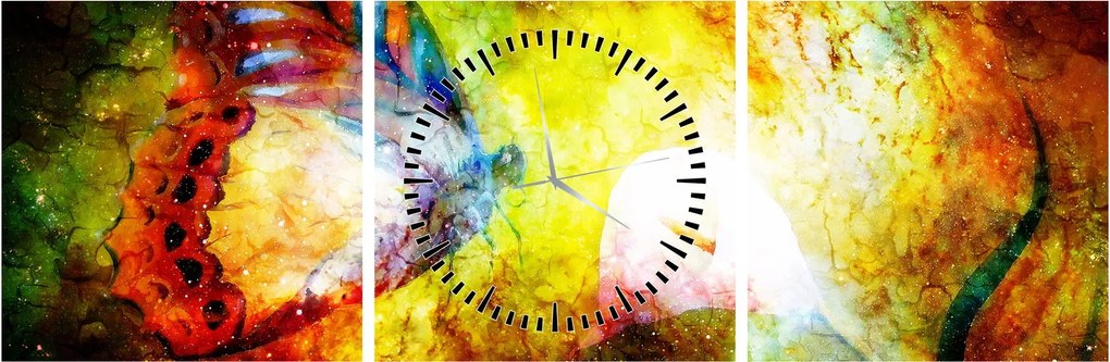 Obraz - Kozmický motýľ (s hodinami) (90x30 cm)