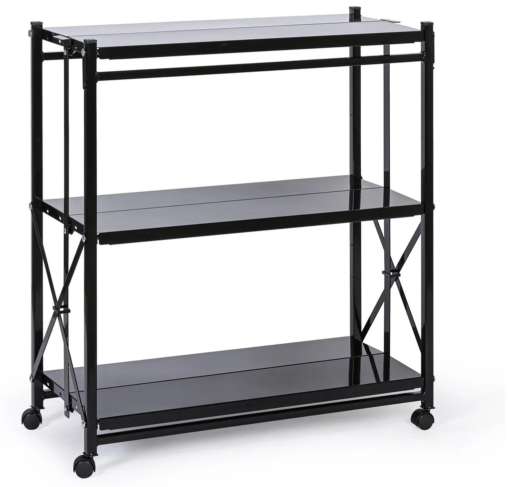 Skladací kovový regál s kolieskami, 1018 x 930 x 405 mm, čierny