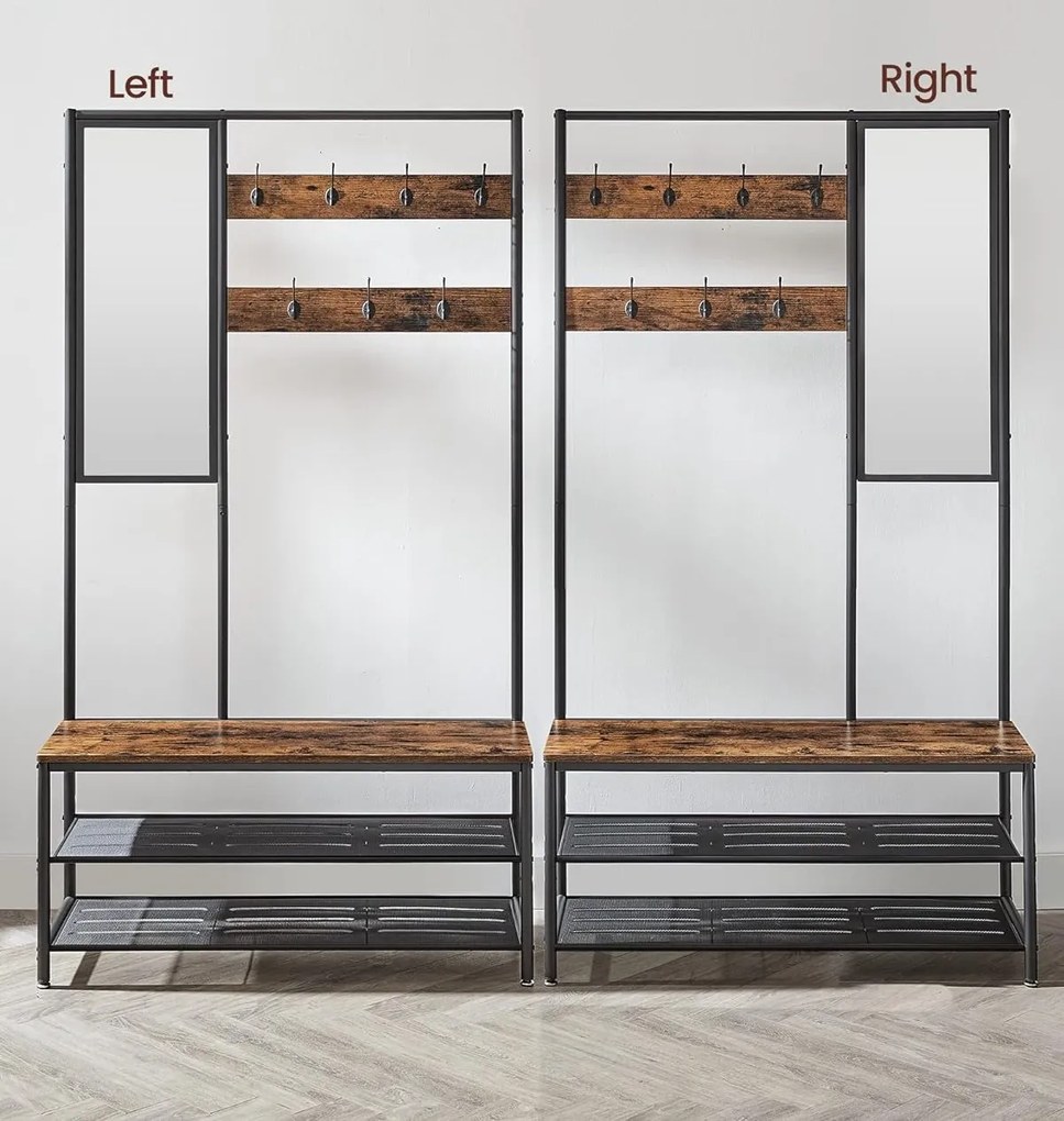 Predsieňový vešiak s botníkom a zrkadlom Vasagle Pagas hnedý/čierny